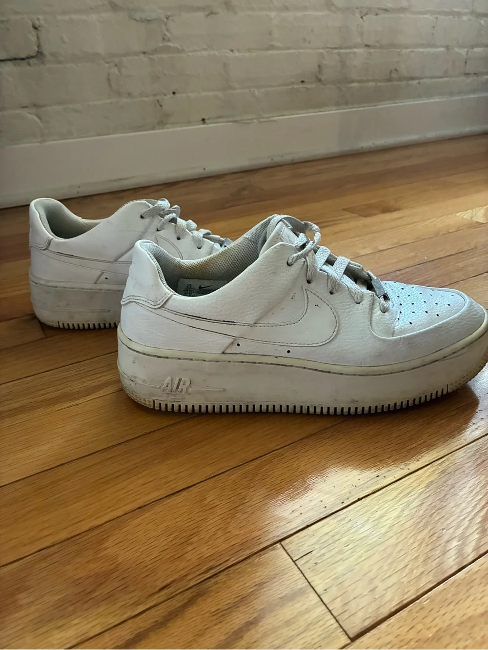 Nike Women’s White Leather Platform Air Force 1 Sneakers
